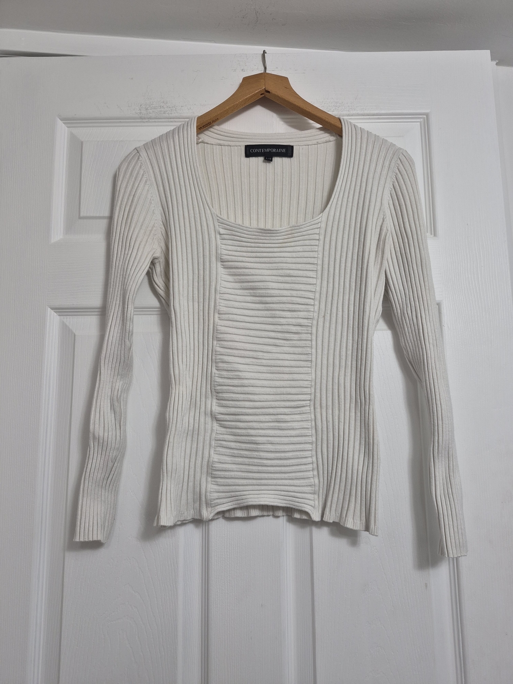 Simons Cream Ribbed Long-Sleeve Sweater
